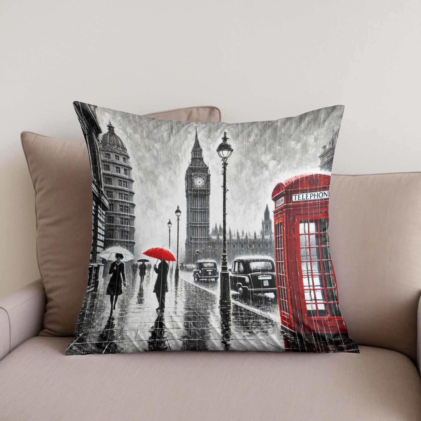 London Rain Stroll Cotton Cushion