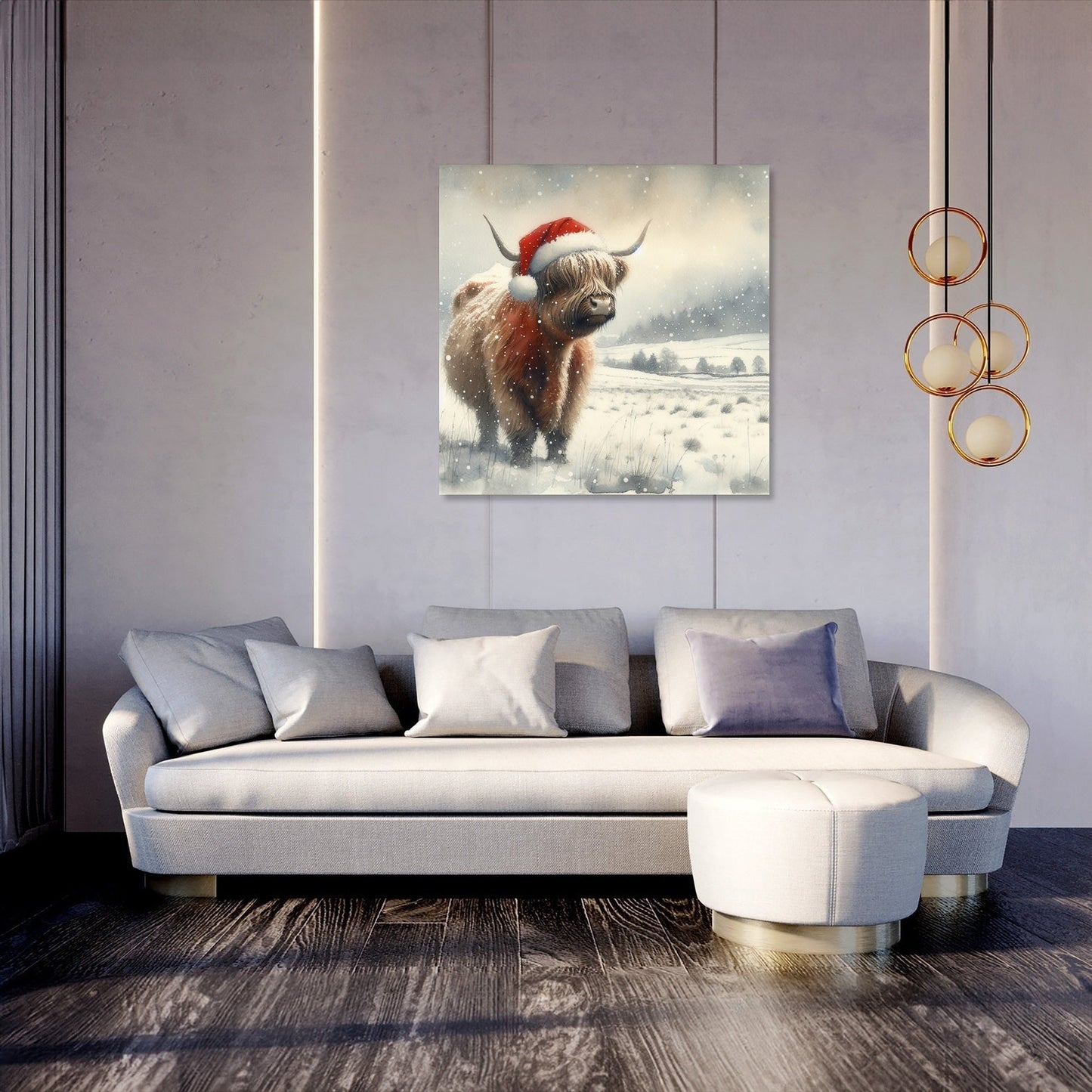Highland Christmas Cow Watercolour Canvas