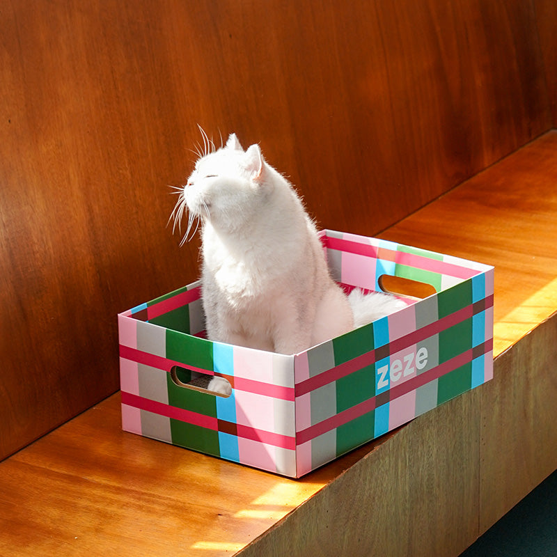 zeze Checkered Cardboard Cat Scratcher Box — Lounger, Scratch Pad & Catnip