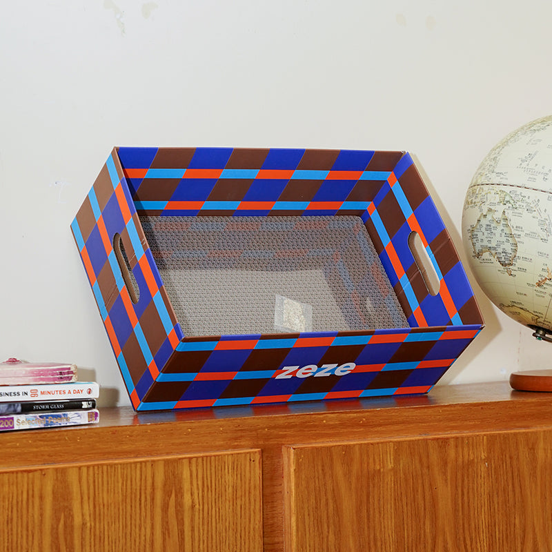 zeze Checkered Cardboard Cat Scratcher Box — Lounger, Scratch Pad & Catnip