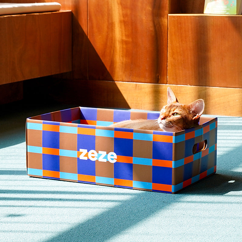 zeze Checkered Cardboard Cat Scratcher Box — Lounger, Scratch Pad & Catnip