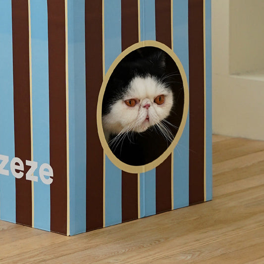 zeze Milk Carton Cardboard Cat House — Striped Scratcher & Hideaway (55.5 cm)