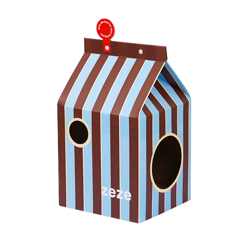 zeze Milk Carton Cardboard Cat House — Striped Scratcher & Hideaway (55.5 cm)