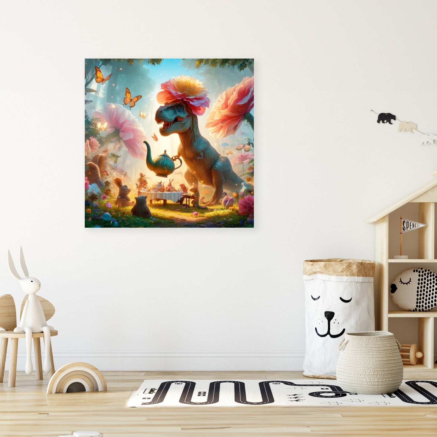 T-Rex's Garden Tea Party Canvas