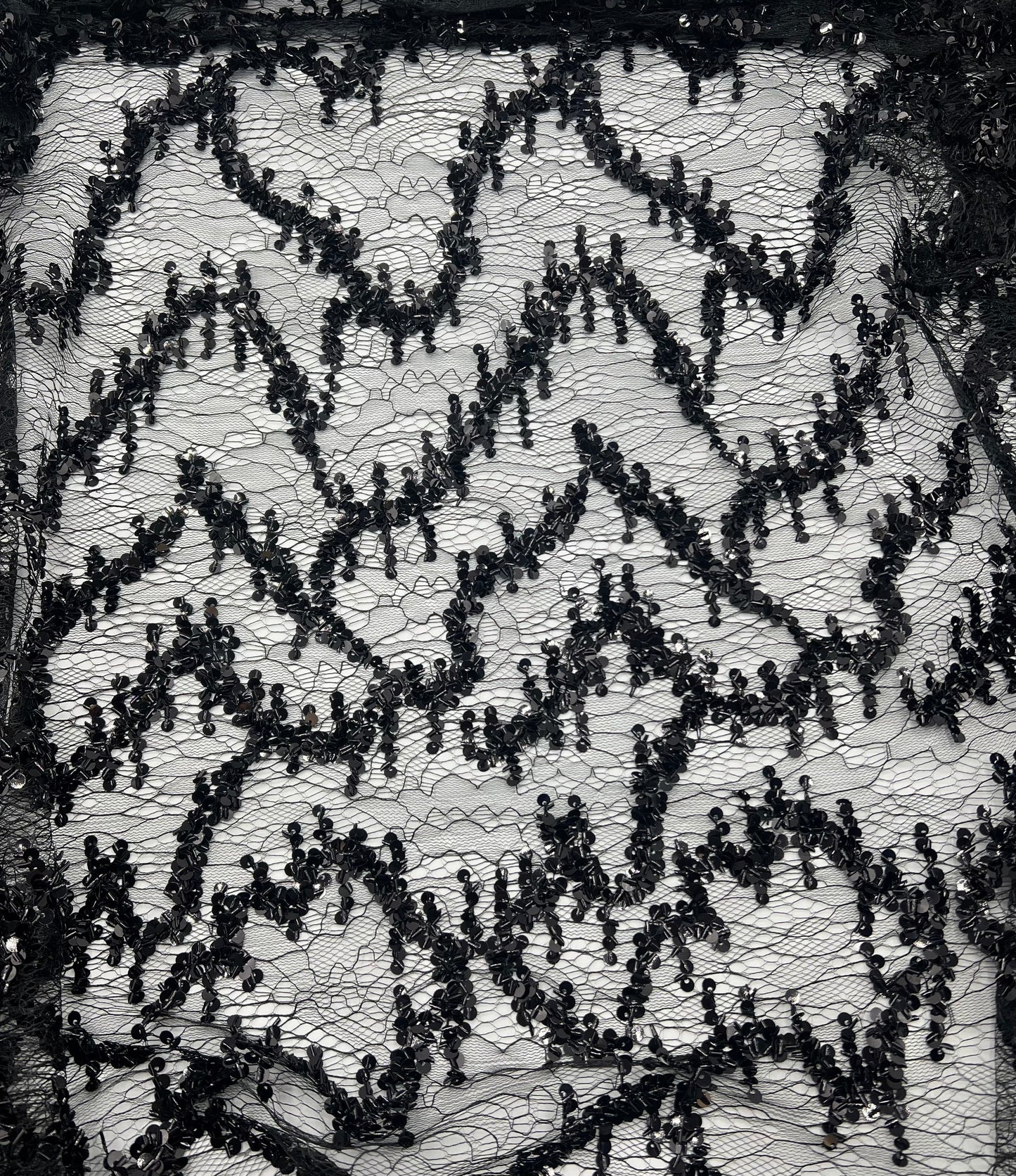 Black Sequin Detail Tulle Net Mesh Fabric Stretch