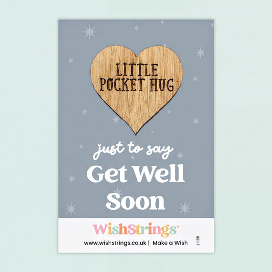 Get Well Soon Pocket Hug - Wooden Heart Keepsake Letterbox Gift | WishStrings