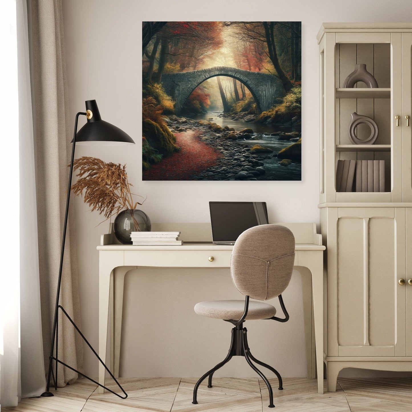 Autumn Bridge Solitude Canvas
