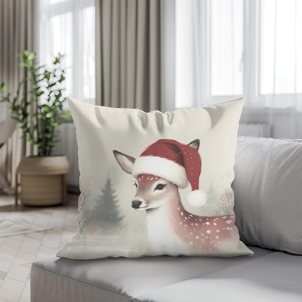 Pastel Holiday Deer Cotton Cushion