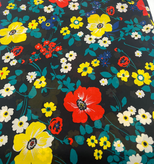 Black Floral Printed Chiffon Dress Fabric