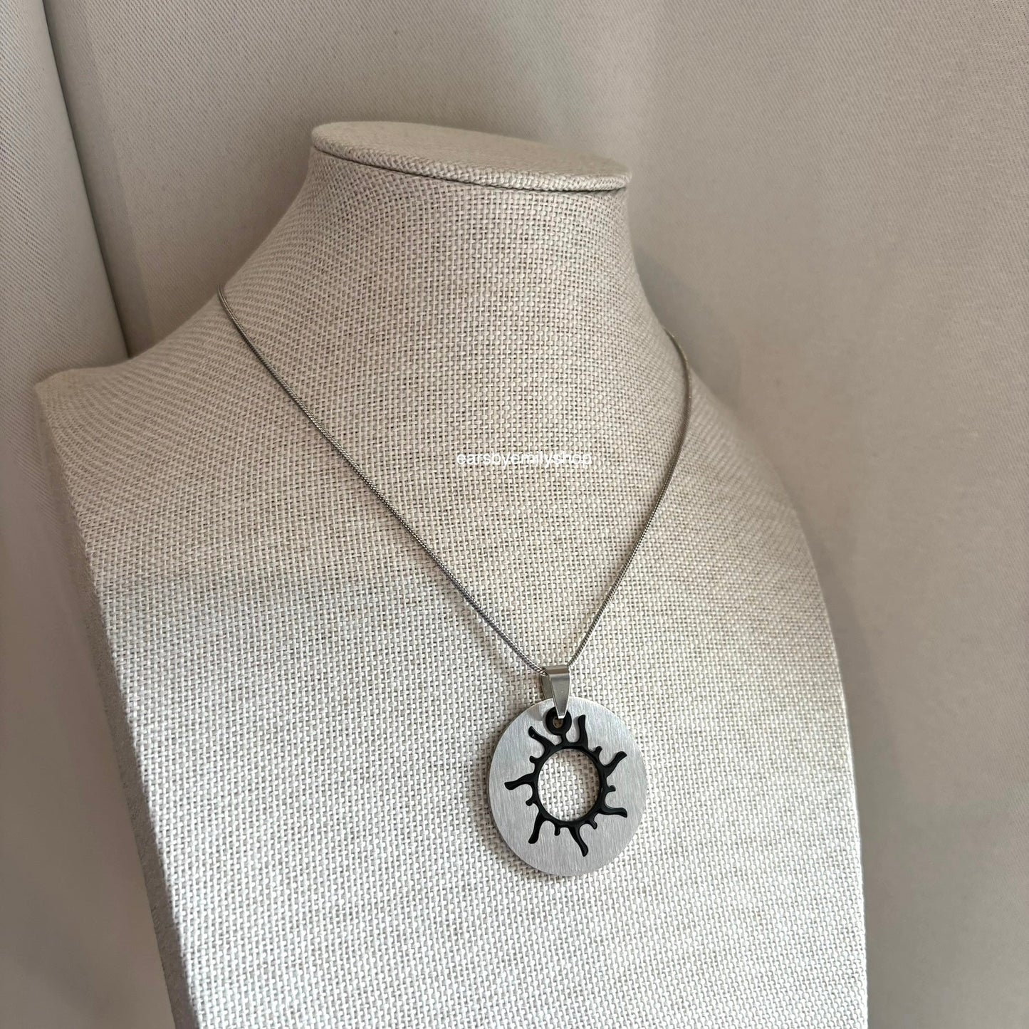 Cool silver circle sun pendant necklace on stainless steel snake chain