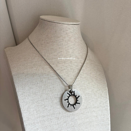 Cool silver circle sun pendant necklace on stainless steel snake chain