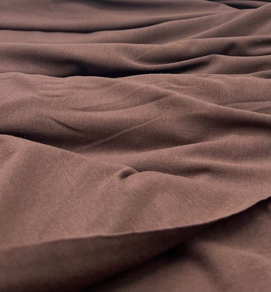 Plain Chocolate Brown Viscose Elastane Fabric 4 Way Stretch Jersey