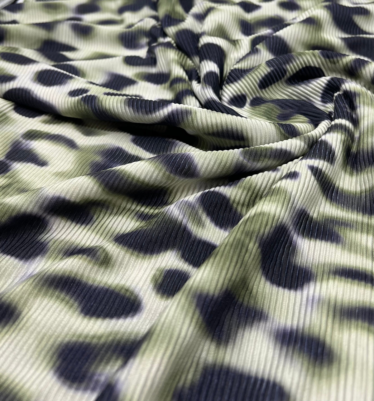 Green Animal Print Plisse Pleated Stretch Fabric