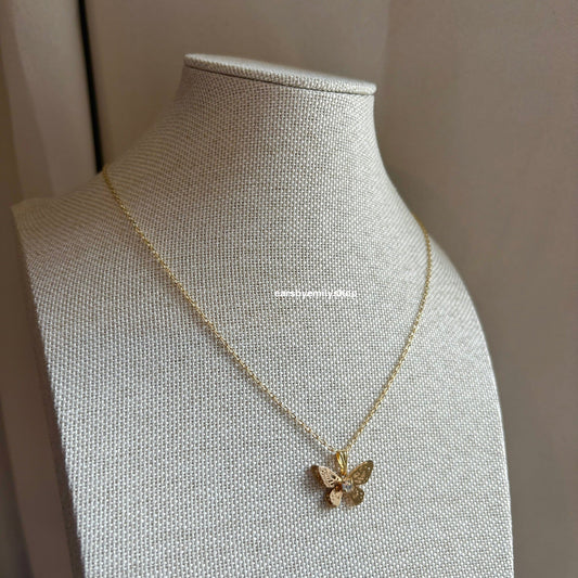 18k gold plated butterfly necklace featuring diamanté design