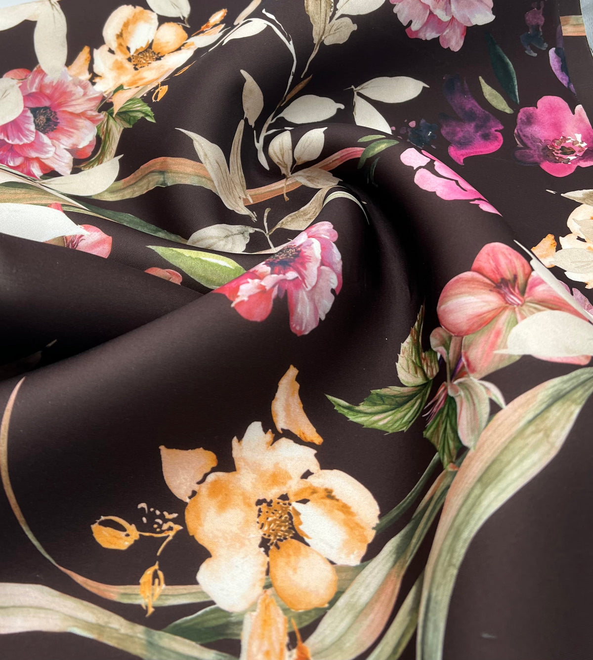 Brown Floral Scuba Foam 3D Mono Jersey Fabric 2 Way Stretch