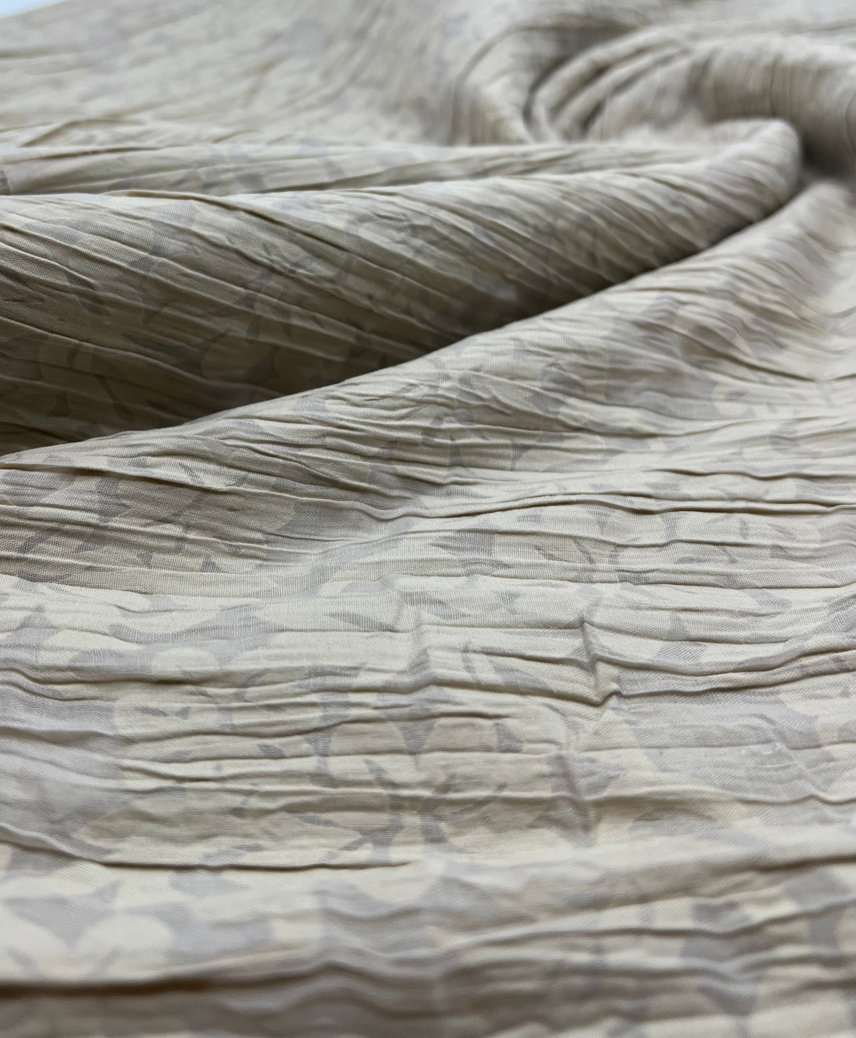 Beige Floral Crinkled Lightweight Non Stretch Woven Fabric