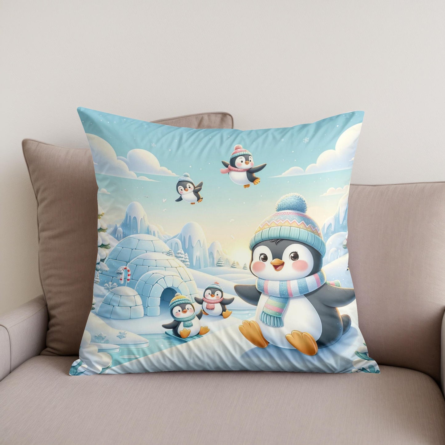 Penguin Frolic Cotton Cushion