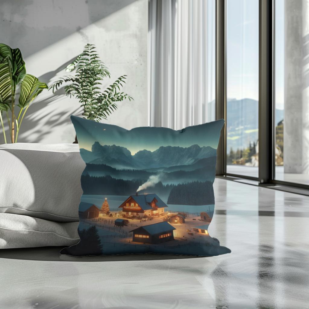 Mountain Farm Holiday Night Cotton Cushion