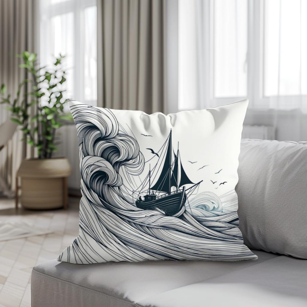 Resilient Waves Sketch Cotton Cushion