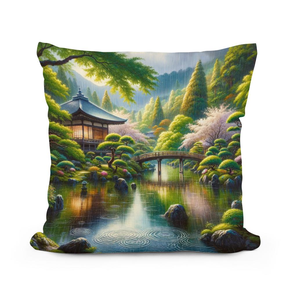 Rainy Kyoto Garden Cotton Cushion