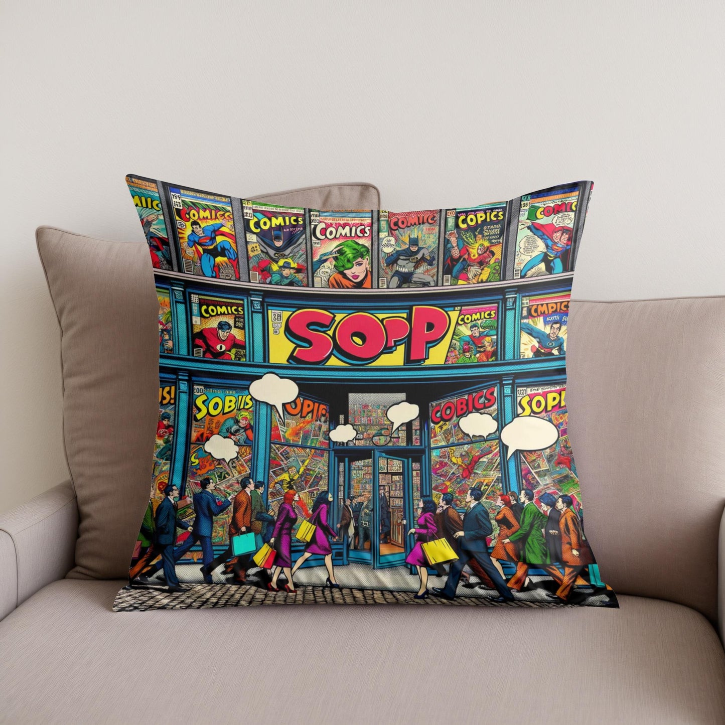 Pop Art Comics Hub Cotton Cushion