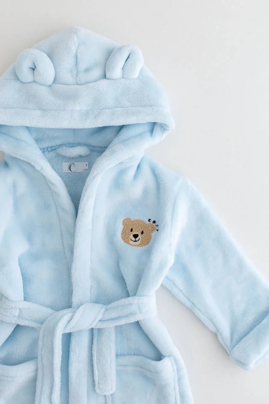 COZY Bear Hooded Dressing Gown Bear Ears - Blue