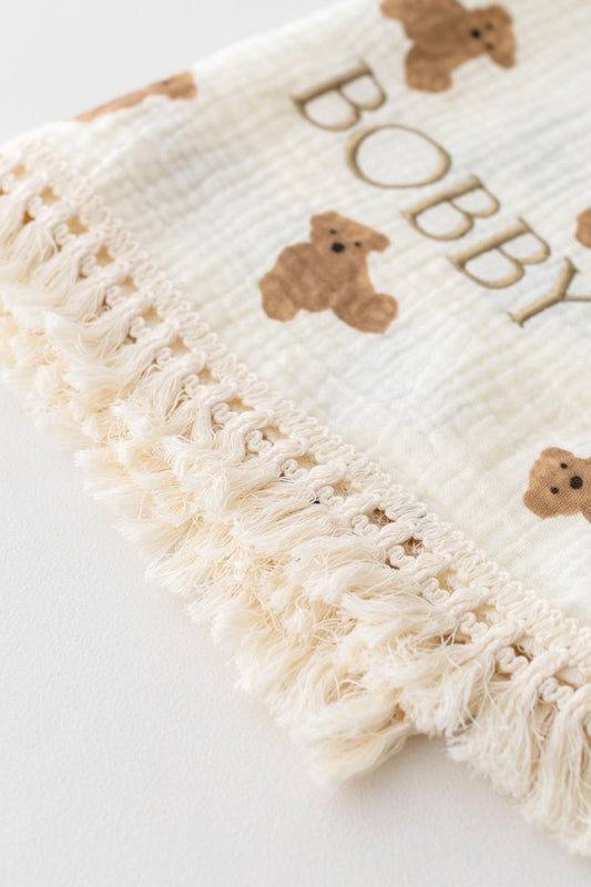 The Bear Muslin Frill Blanket Swaddle