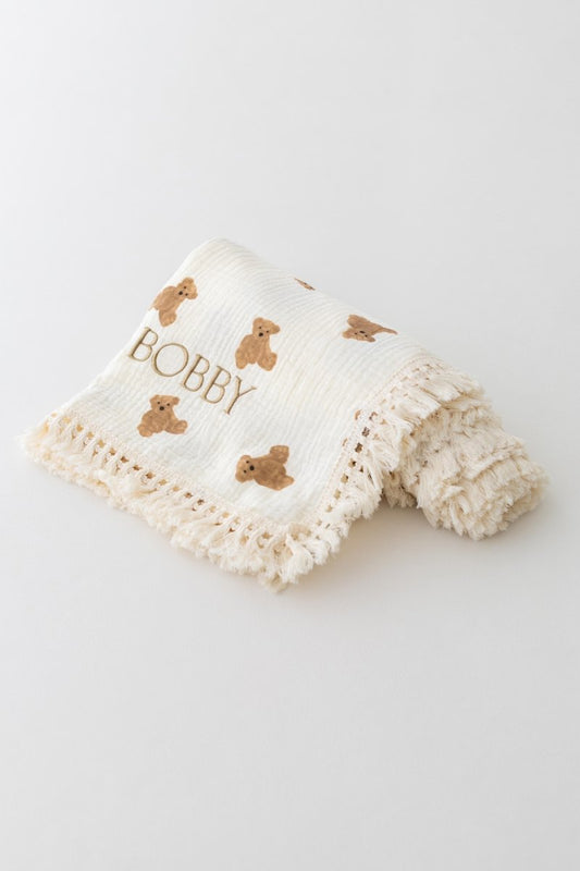 The Bear Muslin Frill Blanket Swaddle