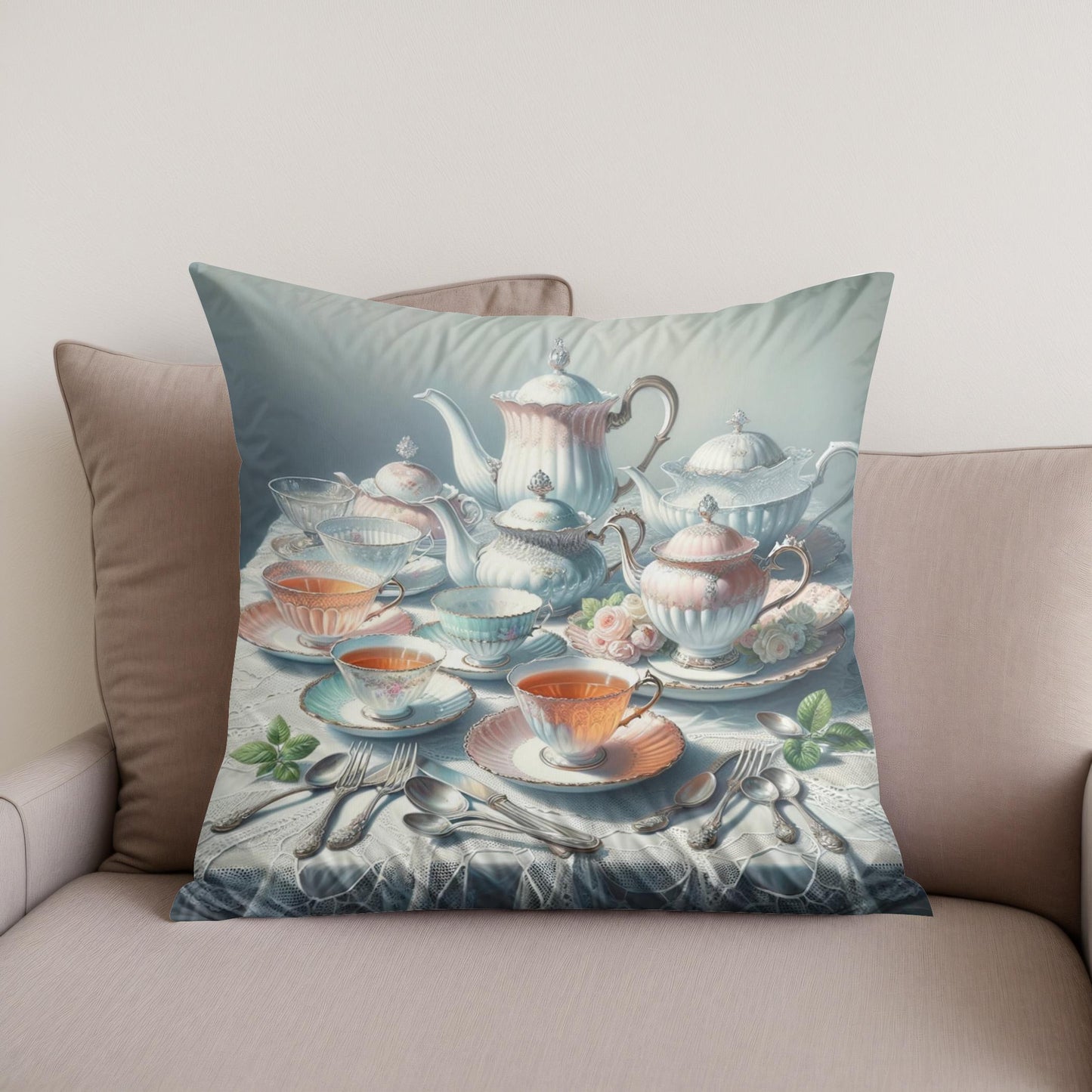 Timeless Tea Time Cotton Cushion