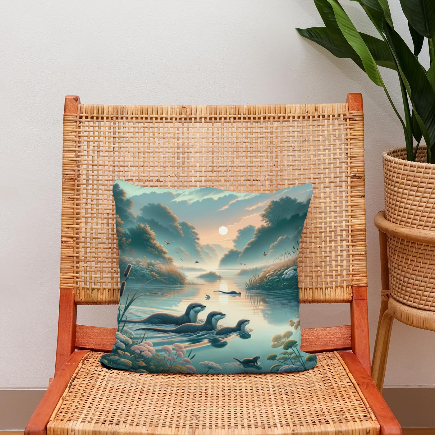 Dawn Otters Cotton Cushion