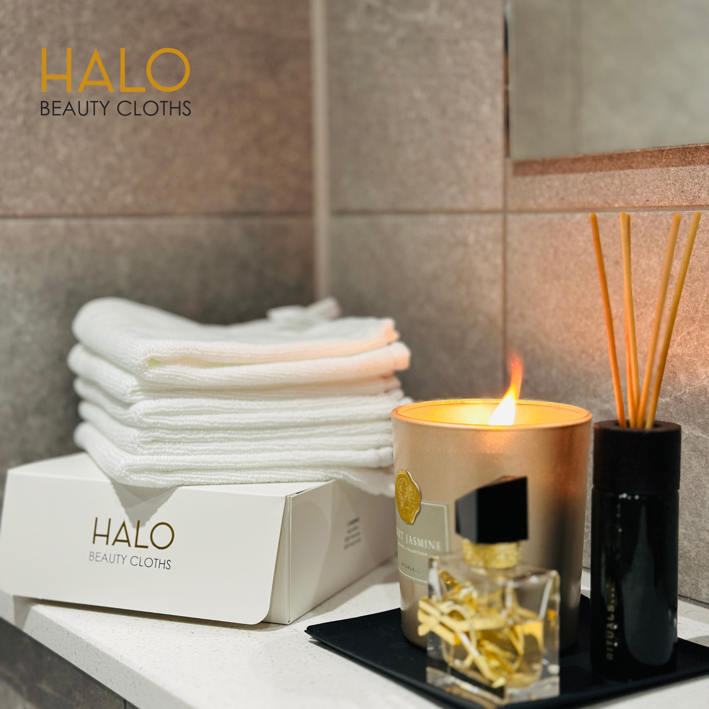 HALO Beauty Cloths – Ultra-Soft Dual-Sided Microfibre Makeup Remover Cloths (5 Pack) | Reusable, Gentle Cleansing | Luxuriously Soft | 5 Pack (30 x 30 cm)