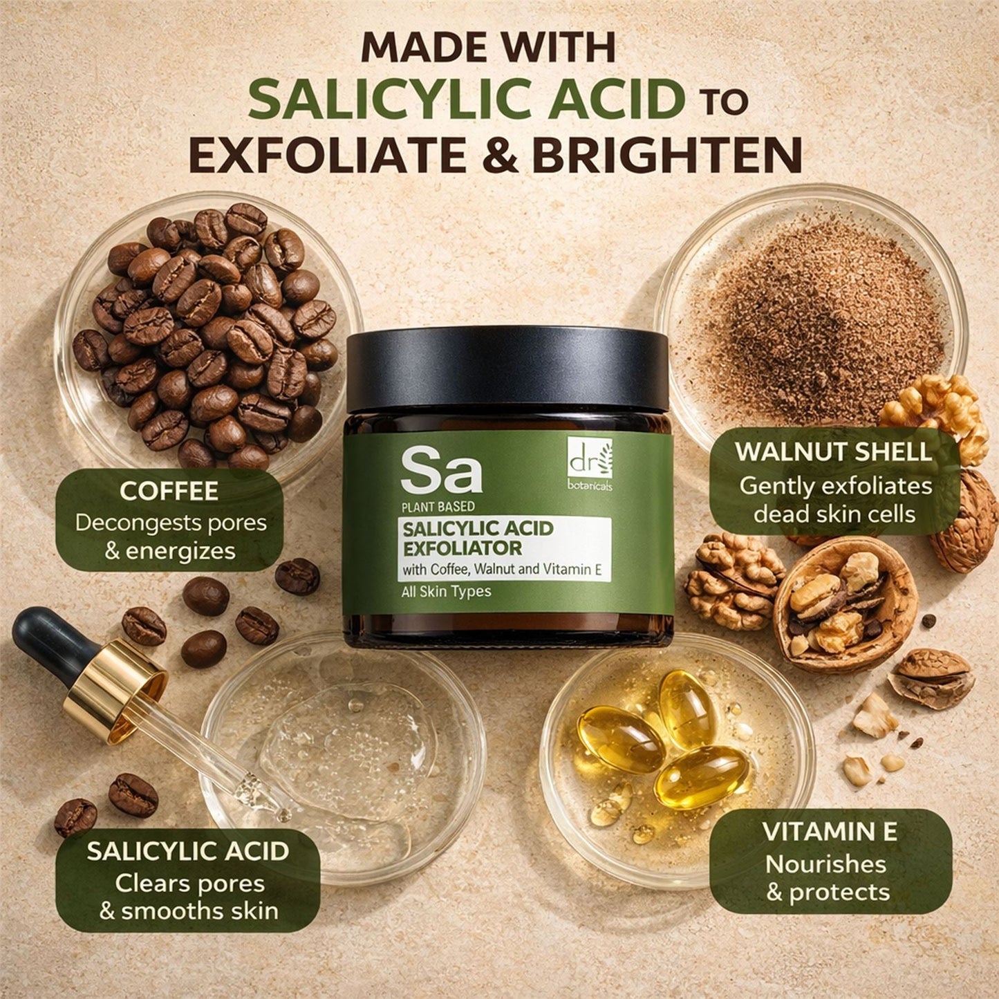 Salicylic Acid Exfoliator with Coffee, Walnut & Vitamin E 60ml