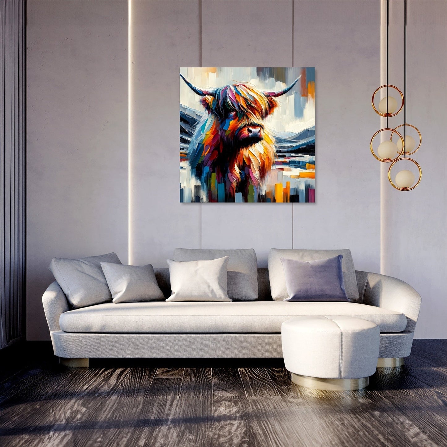 Vibrant Highland Cow Abstract Canvas