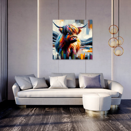 Vibrant Highland Cow Abstract Canvas