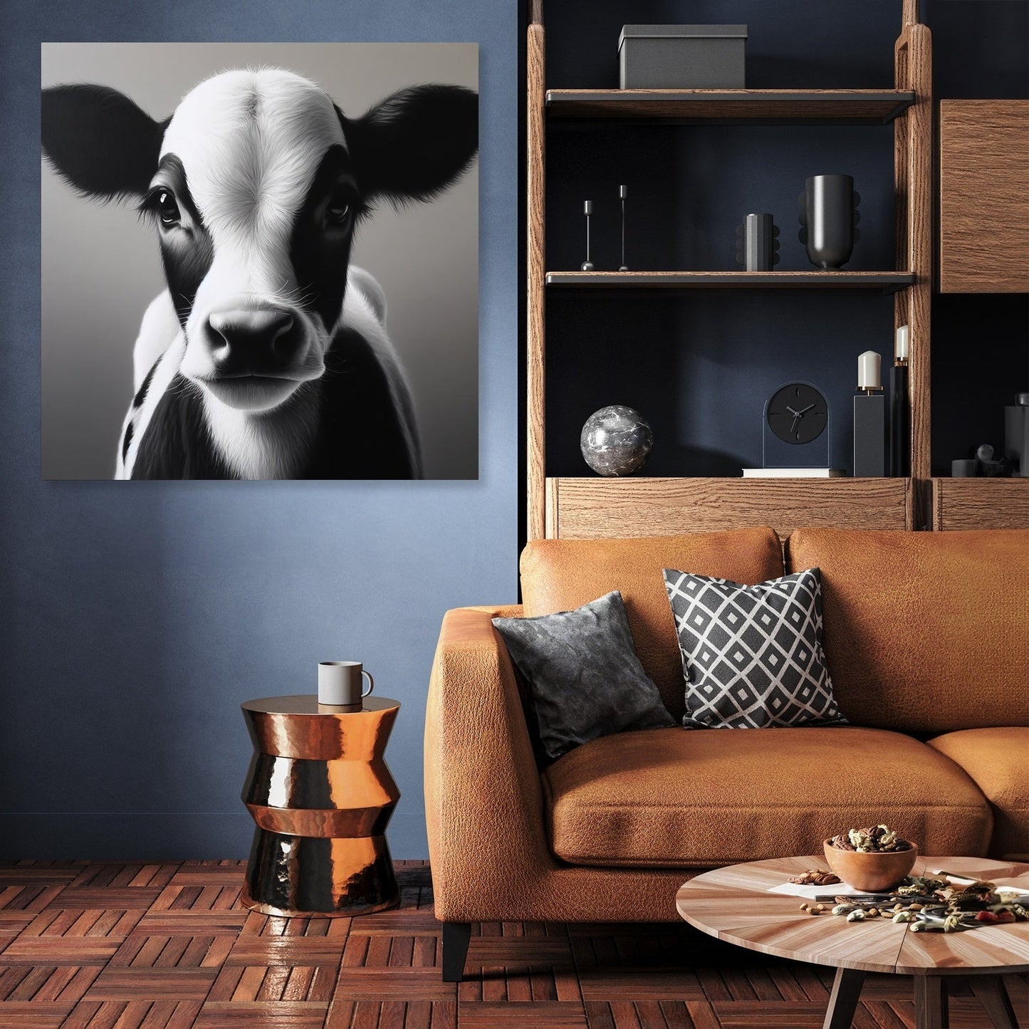 Monochromatic Serenity Cow Canvas