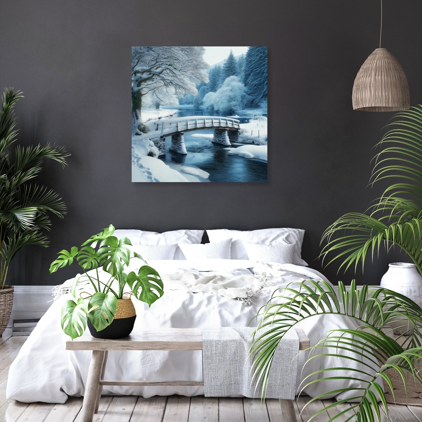 Winter Bridge Tranquility Canvas