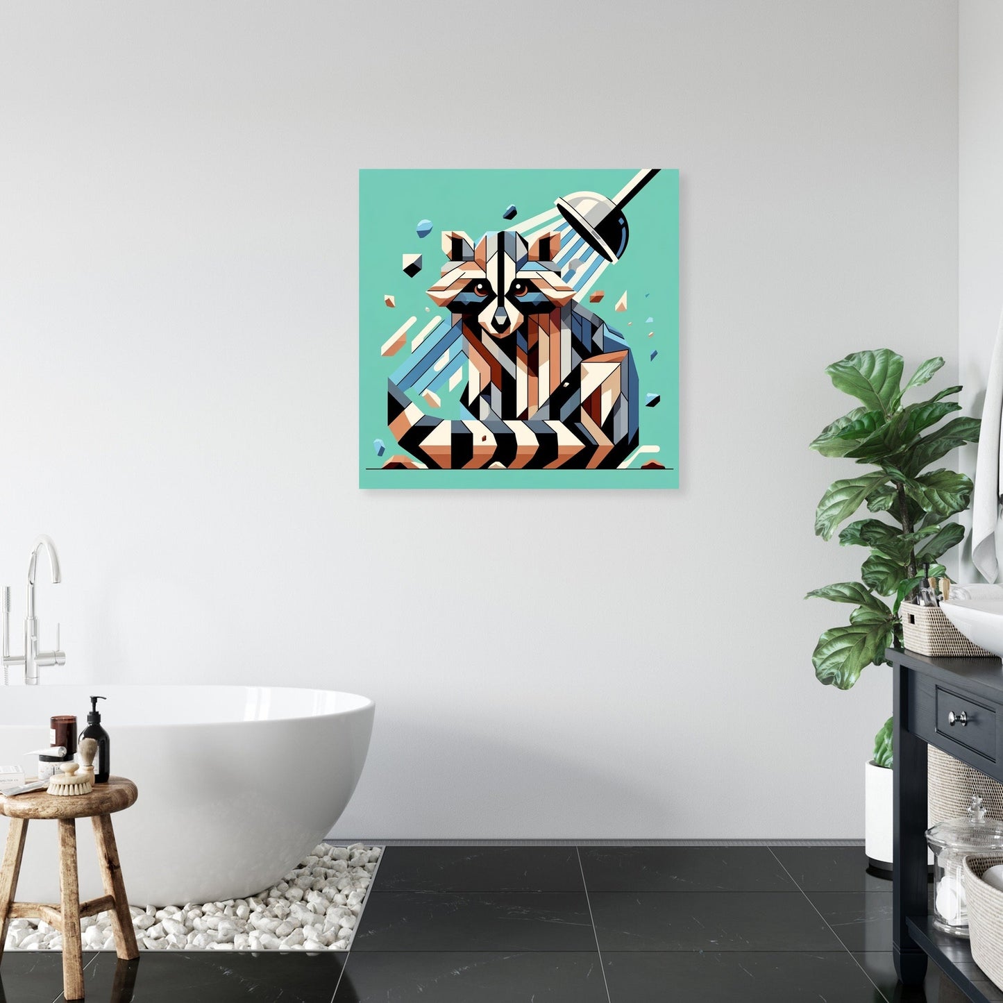 Cubist Raccoon Shower Canvas