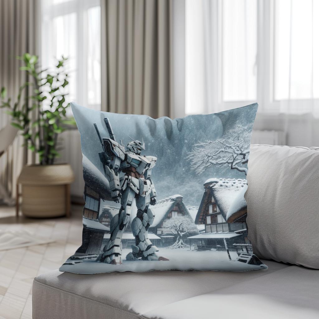 Lost Mecha in Snow Cotton Cushion