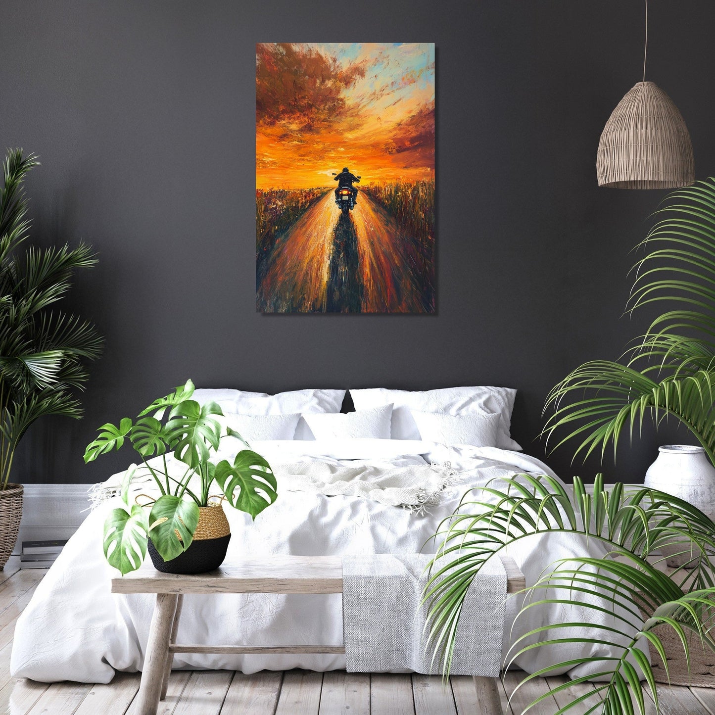 Sunset Roadway Motorbike Canvas