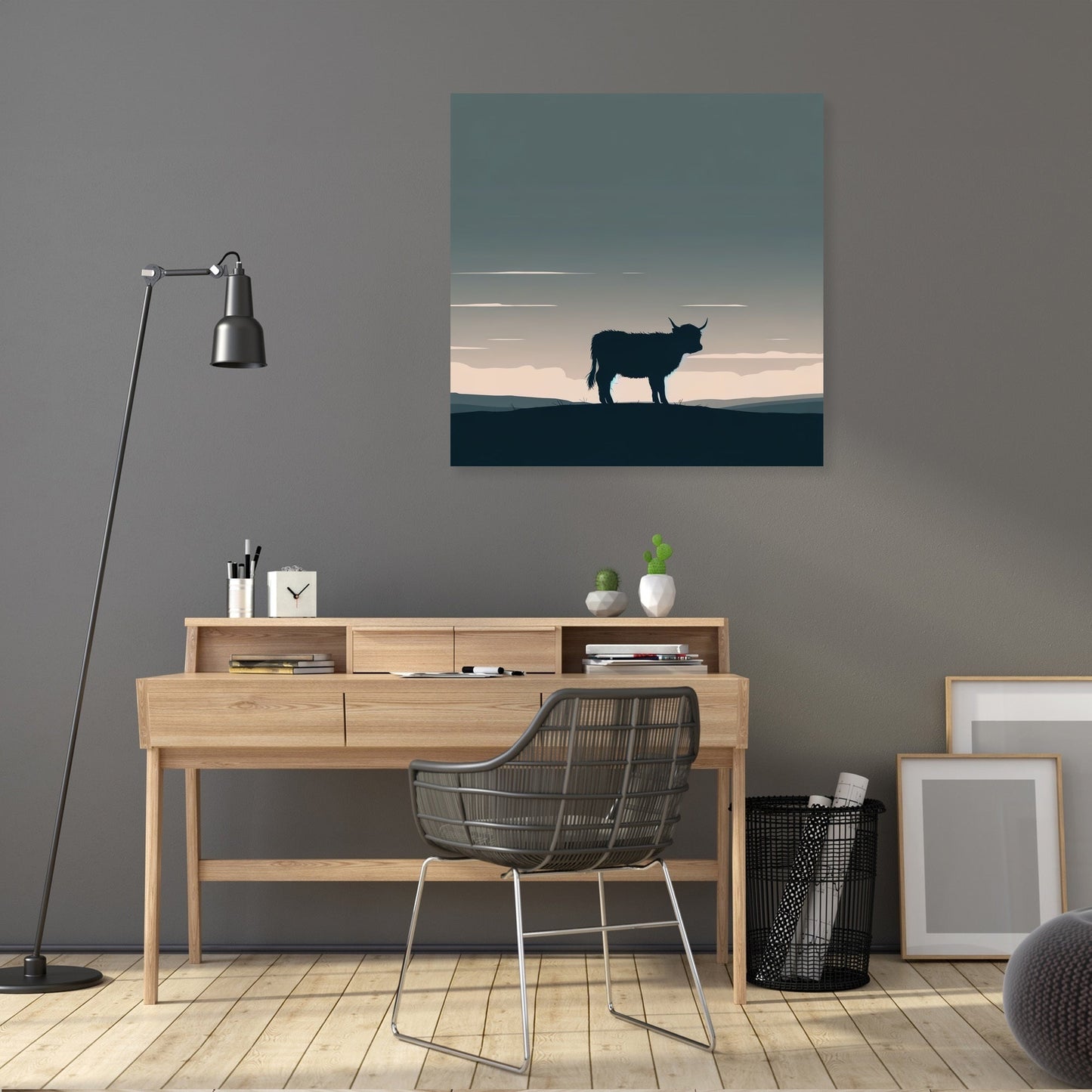 Highland Cow Dusk Silhouette Canvas