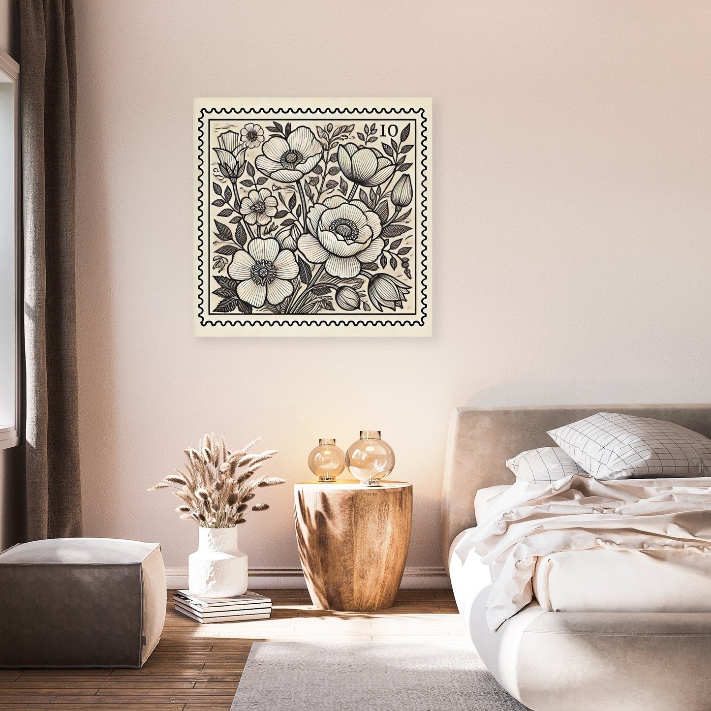 Floral Stamp Line Art Canvas
