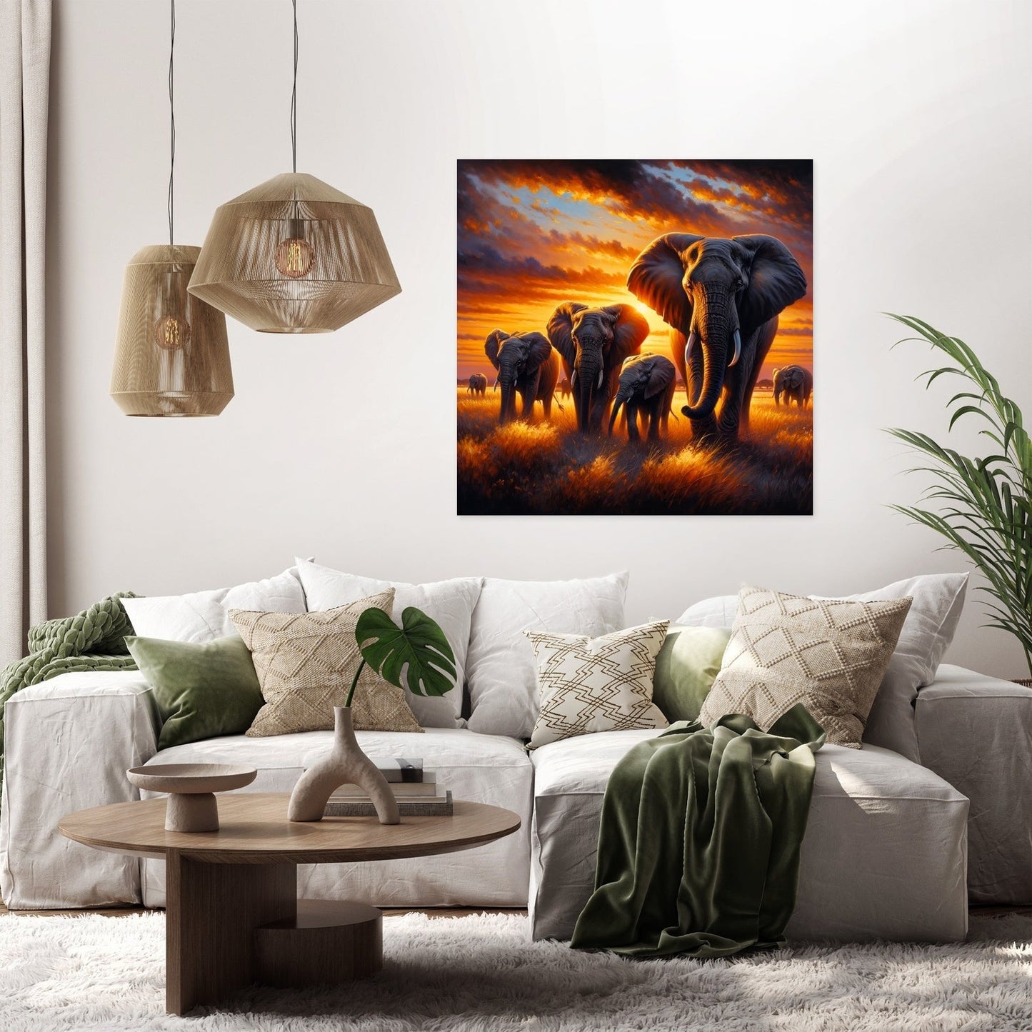 Elephant Savannah Sunset Canvas
