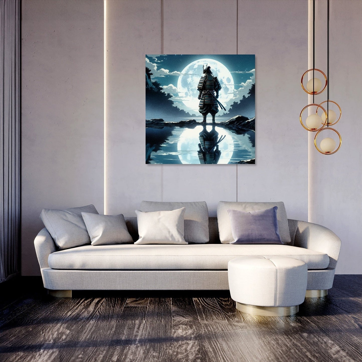Moonlit Samurai Reflection Canvas