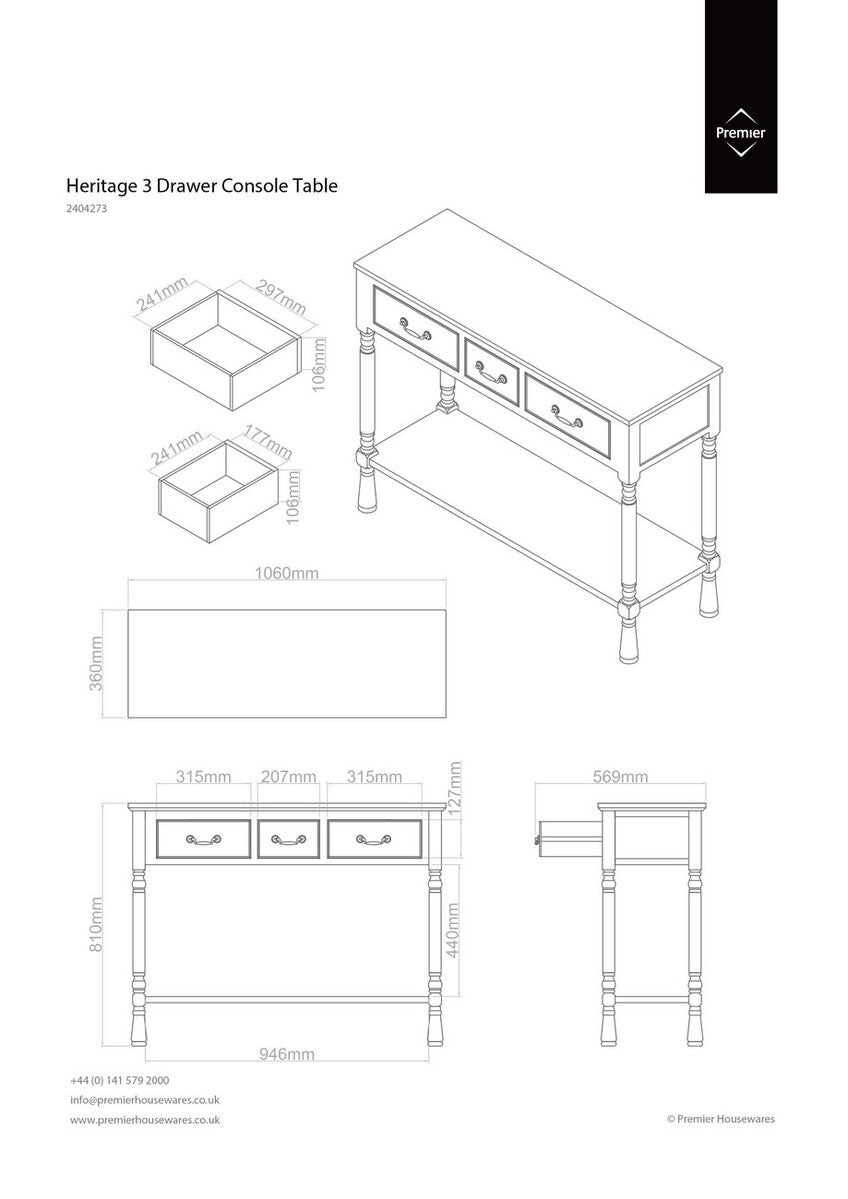 Heritage 3 Drawer Console Table