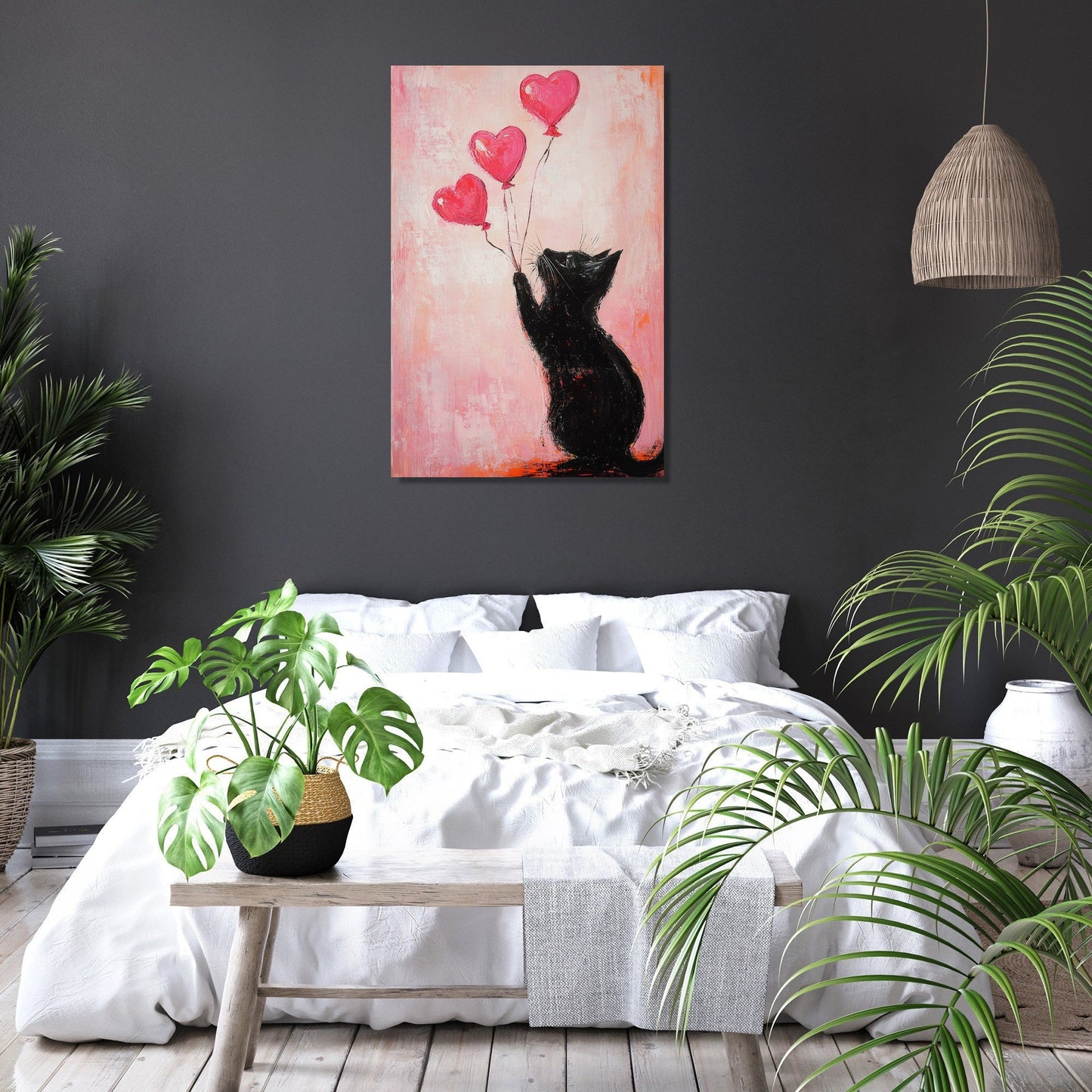 Valentine’s Black Cat Balloon Canvas