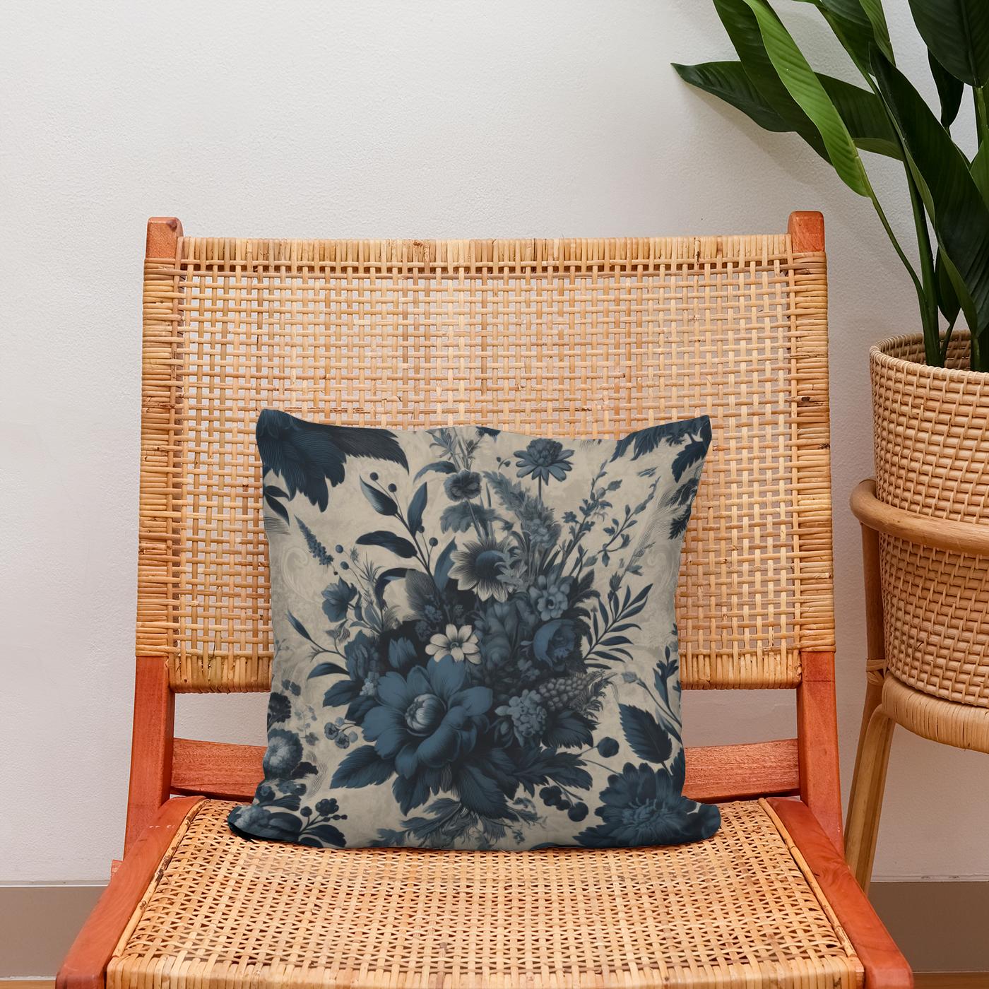 Vintage Navy Botanicals Cotton Cushion