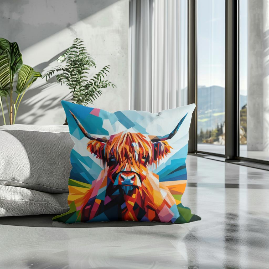 Cubist Highland Cow Essence Cotton Cushion
