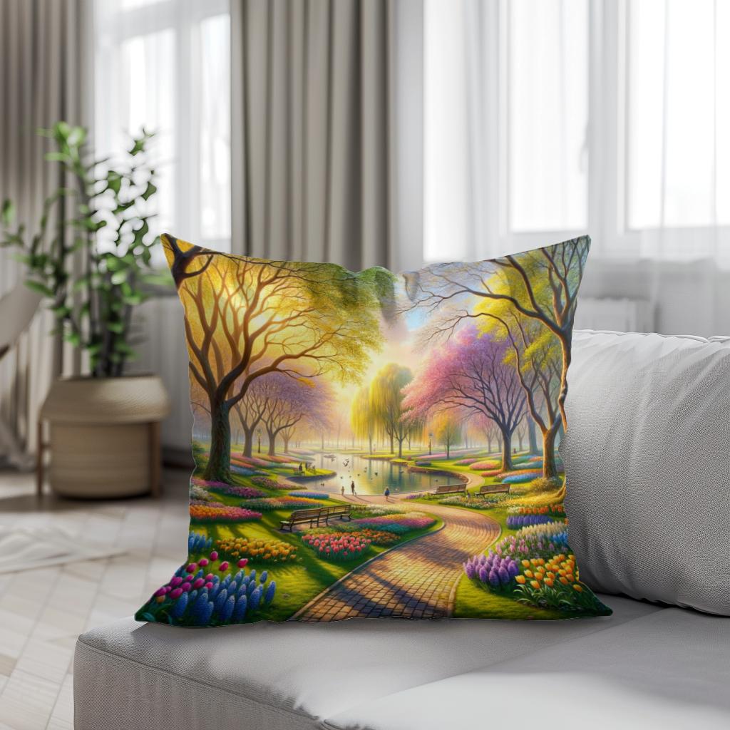 Spring's Embrace Park Cotton Cushion