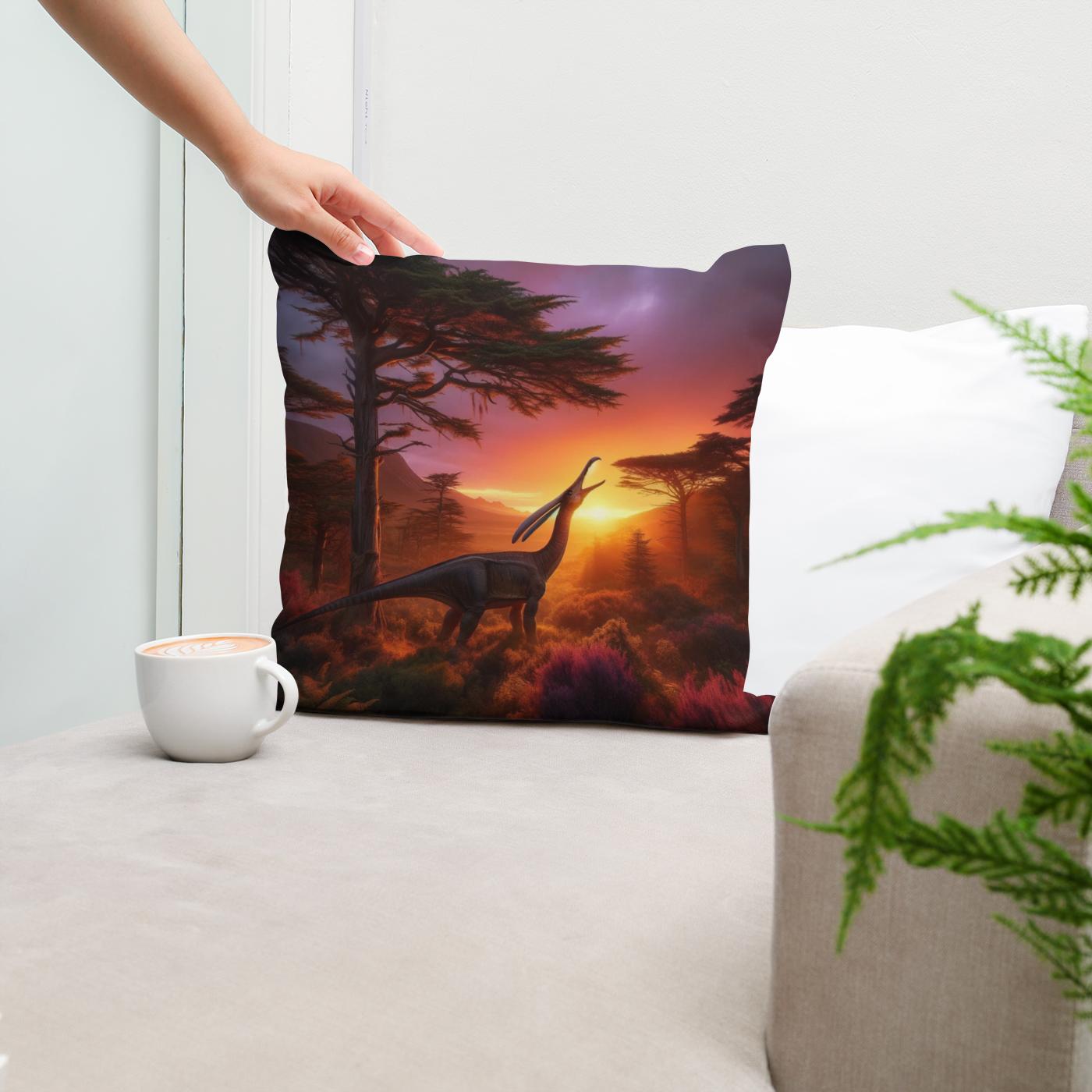 Sunset Serenade Parasaurolophus Cotton Cushion