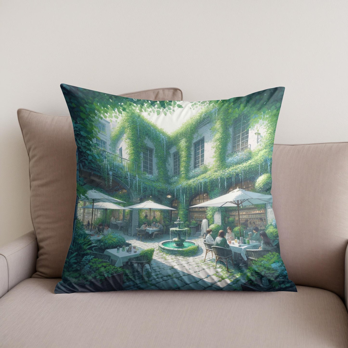 Secluded Summer Courtyard Cotton Cushion